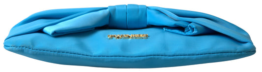 Twinset Blue Tafta Silk Large Bow Zipper Clutch Women Borse Logo Bag