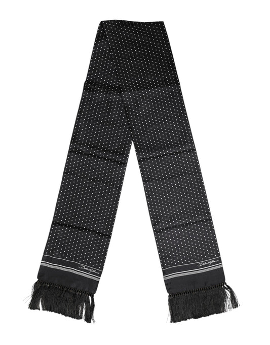 Dolce & Gabbana Black White Polka Dot Fringes Foulard Scarf