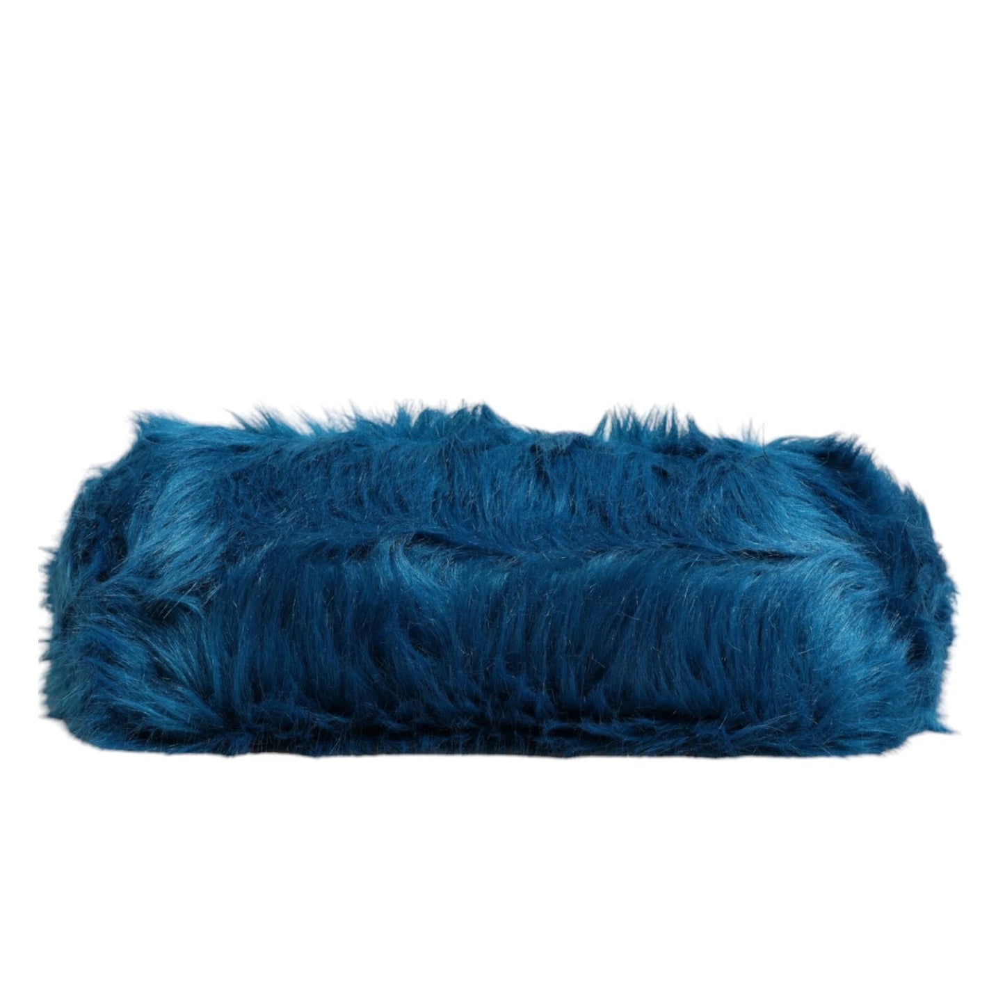 Dolce and Gabbana Blue Fur Logo Plaque Double Handle Shoulder Bag