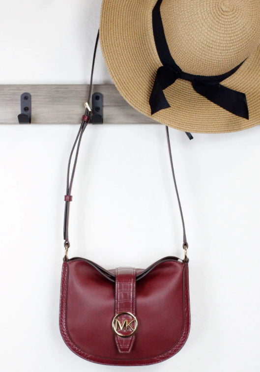 Michael Kors Gabby Dark Cherry Foldover Hobo Crossbody Bag