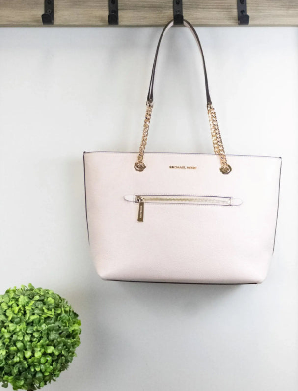 Michael Kors Jet Set Medium Powder Blush Zip Chain Tote