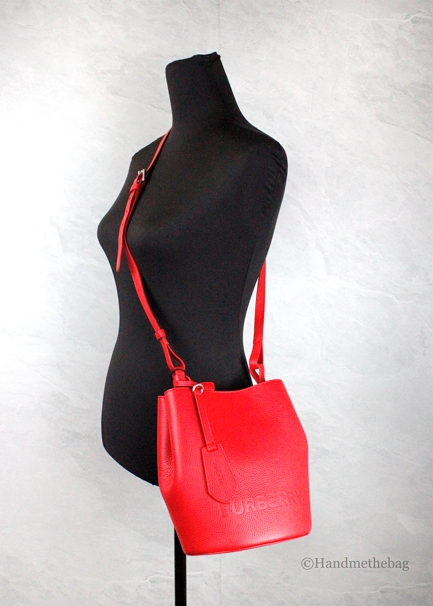 Burberry Lorne Small Red Branded Leather Bucket Crossbody Bag