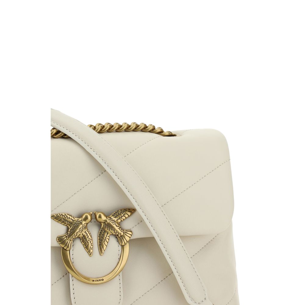 PINKO White Calf Leather Bos Taurus Shoulder Bag