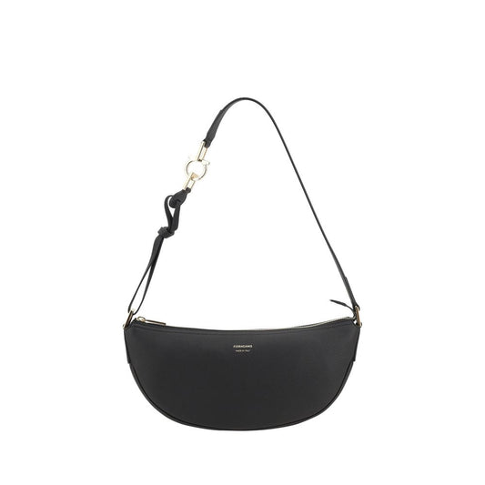 Ferragamo Black Calf Leather Bos Taurus Shoulder Bag