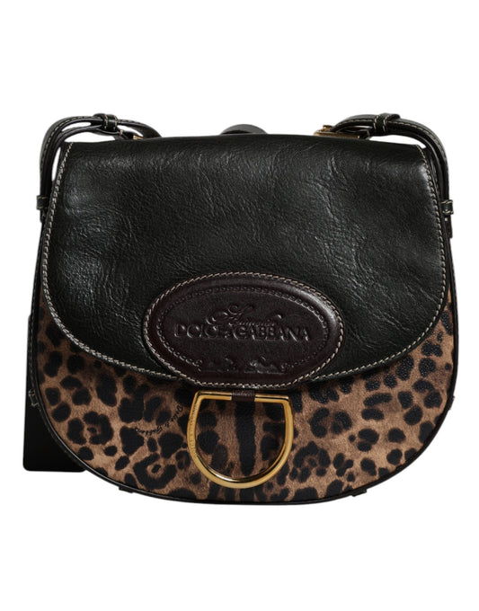 Dolce & Gabbana Black Brown Leopard Leather Shoulder Strap Bag
