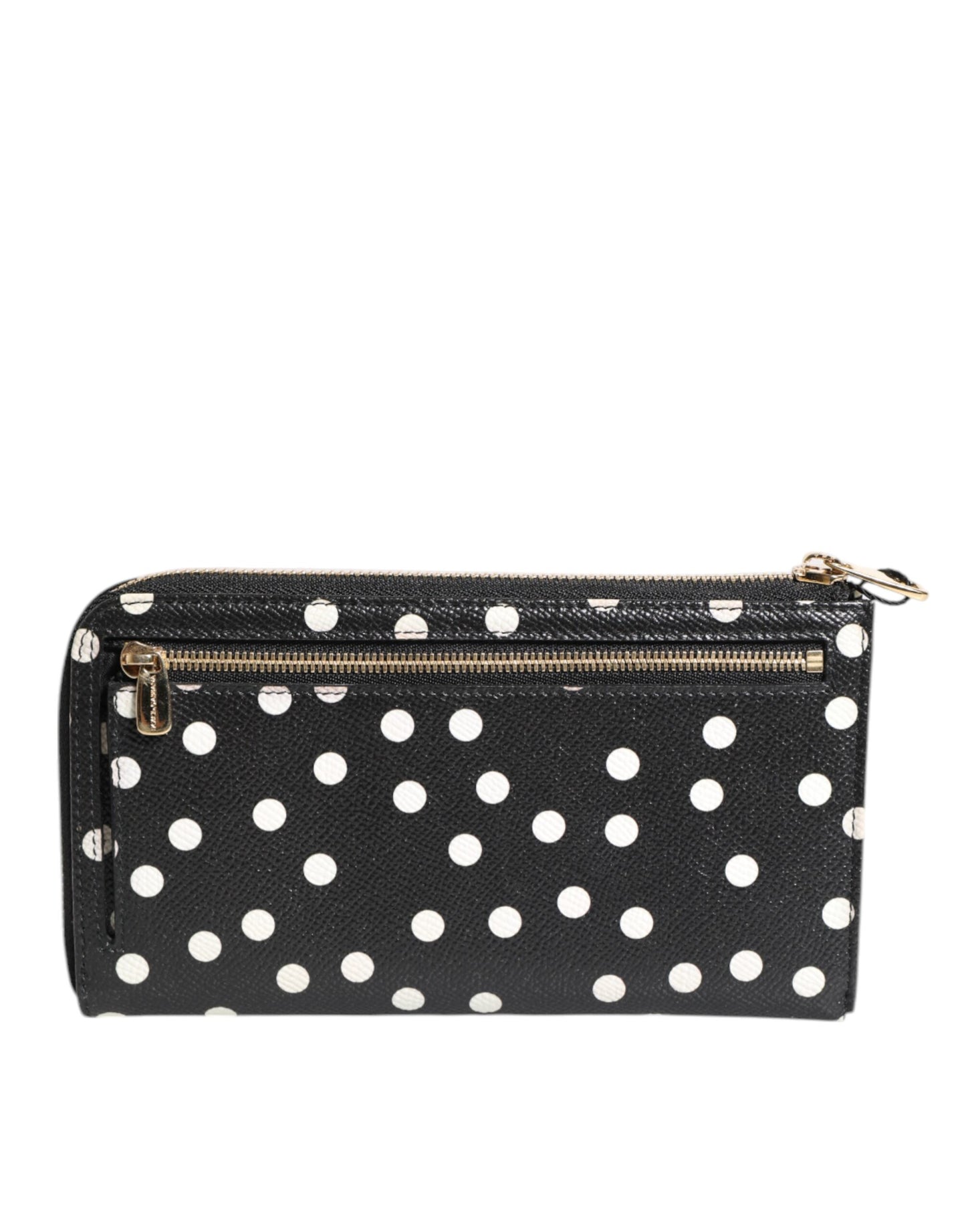 Dolce & Gabbana Black White Dotted Leather Zip Around Continental Wallet