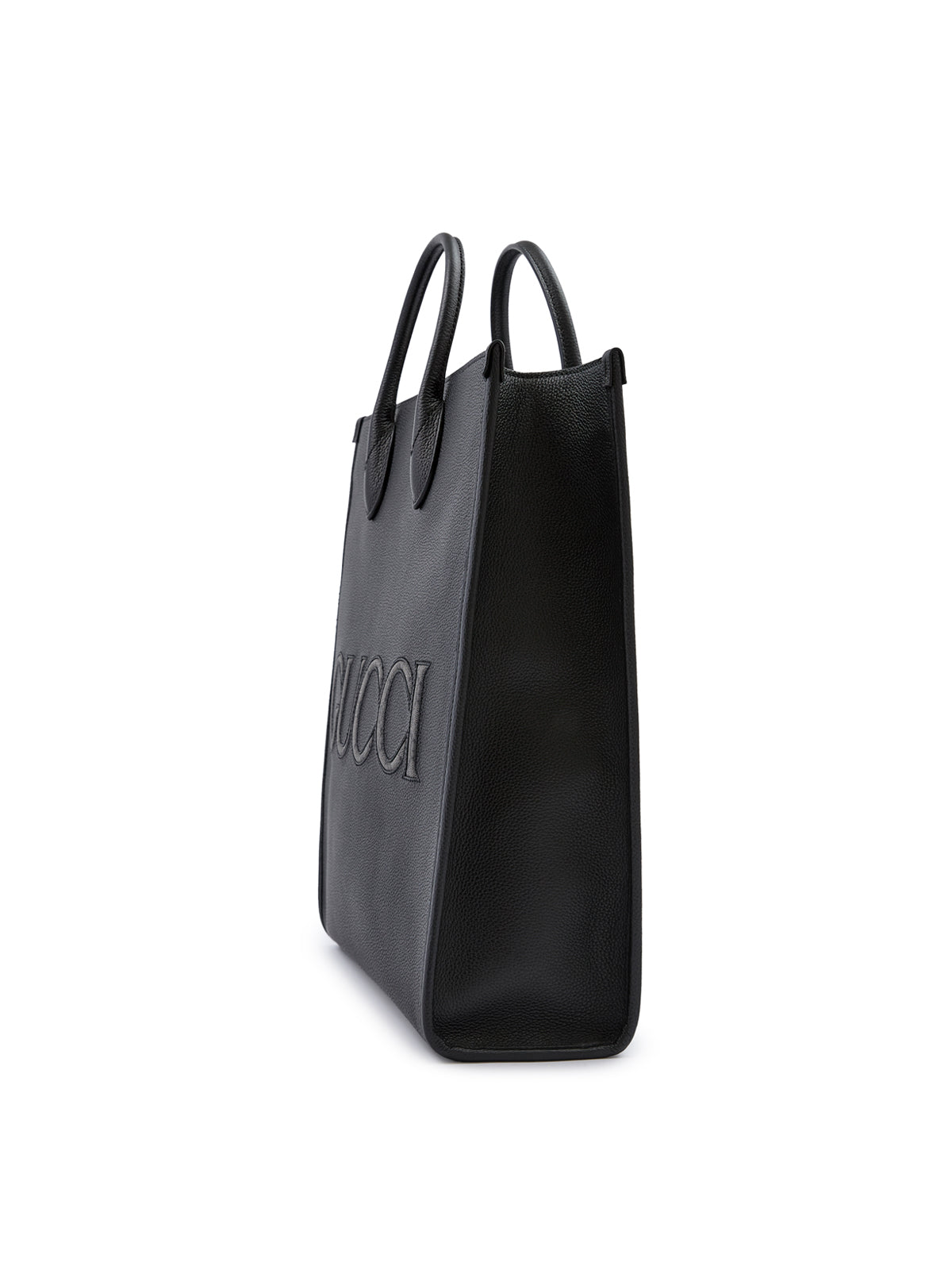 Gucci-Black Leather Logo Medium Tote Bag