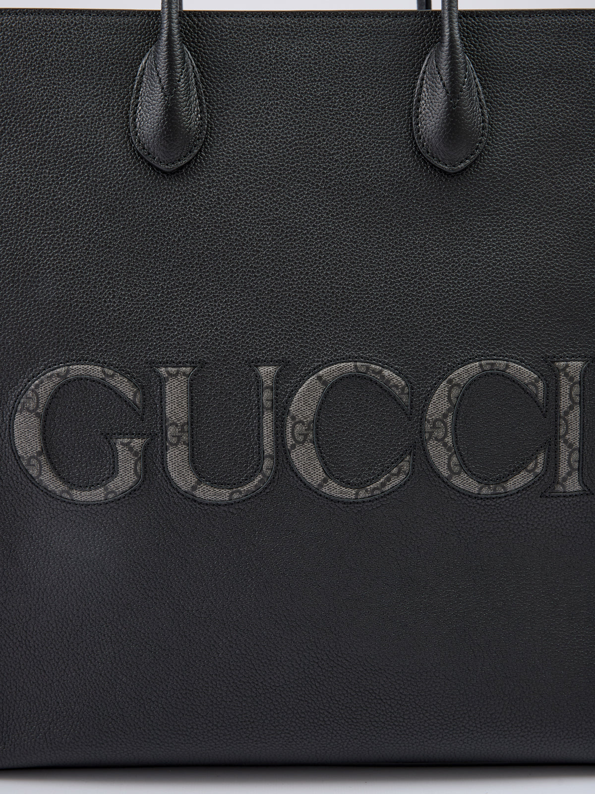 Gucci-Black Leather Logo Medium Tote Bag