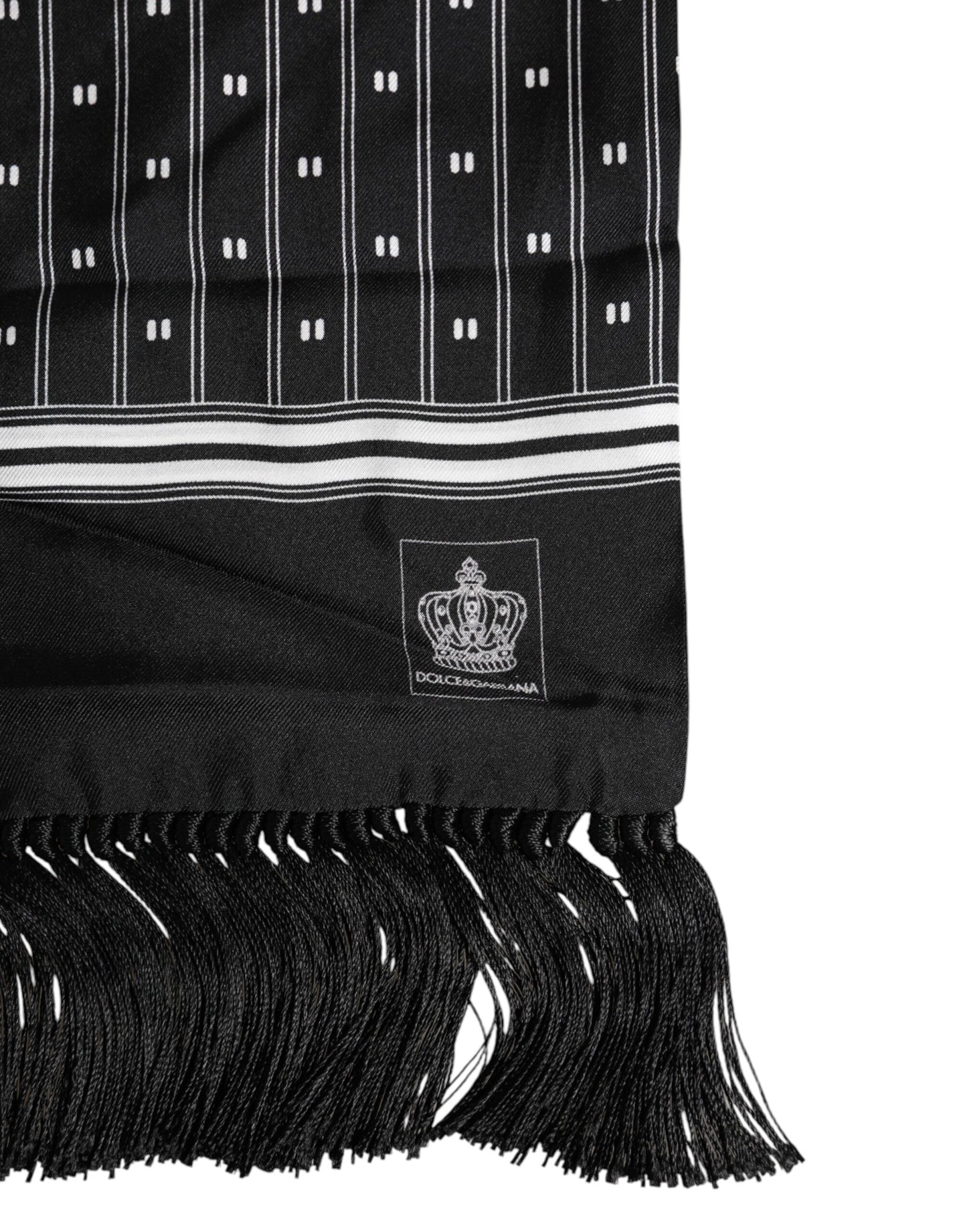 Dolce & Gabbana Black Silk Printed Fringes Men Foulard Scarf