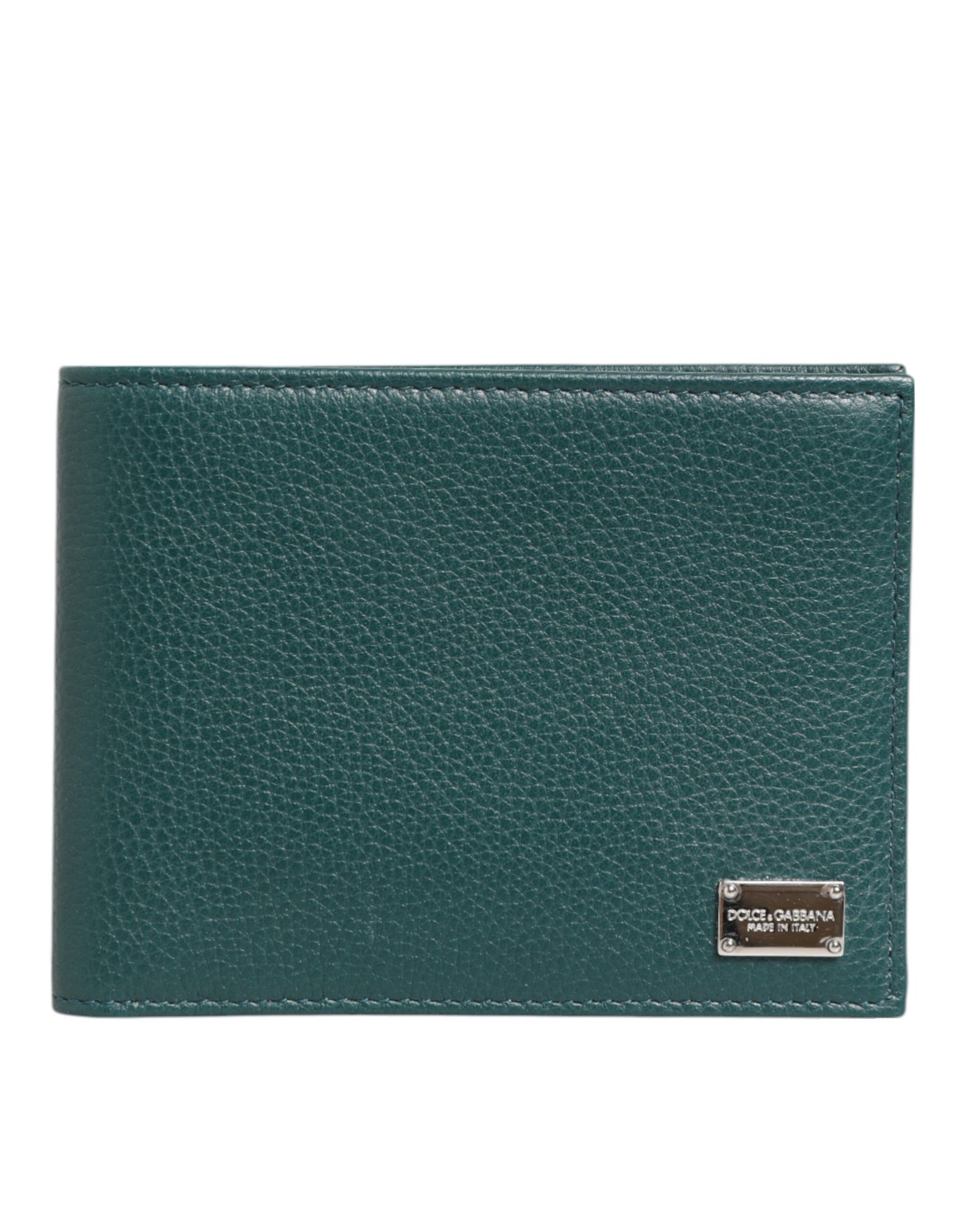 Dolce & Gabbana Green Leather DG Logo Plaque Bifold Card Holder Wallet