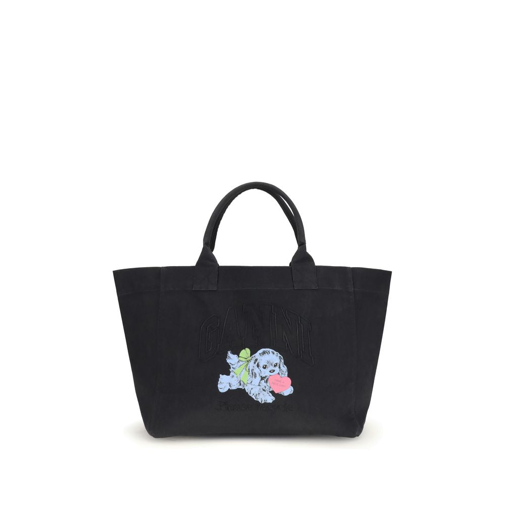 Ganni Black Recycled Cotton Shoulder Bag