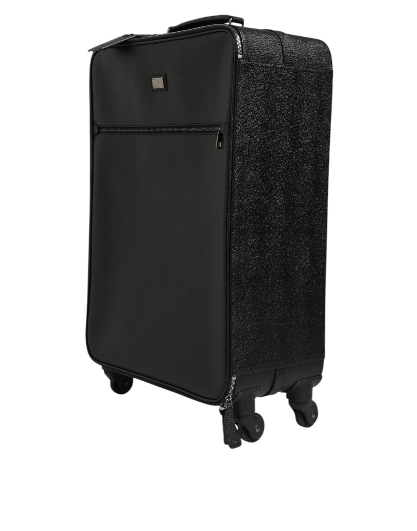 Gray Leather Logo Plaque Trolley Travel Wheel Men Suitcase Bag