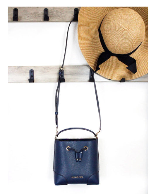 Michael Kors Mercer Small Navy Leather Bucket Crossbody Bag
