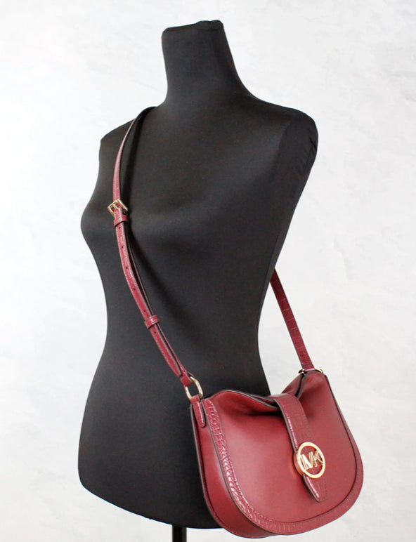 Michael Kors Gabby Dark Cherry Foldover Hobo Crossbody Bag