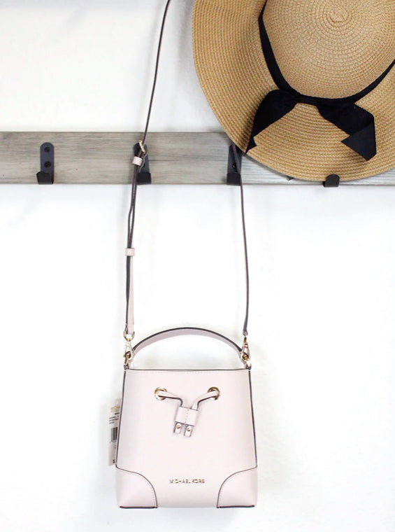 Michael Kors Mercer Small Pink Leather Bucket Crossbody Bag